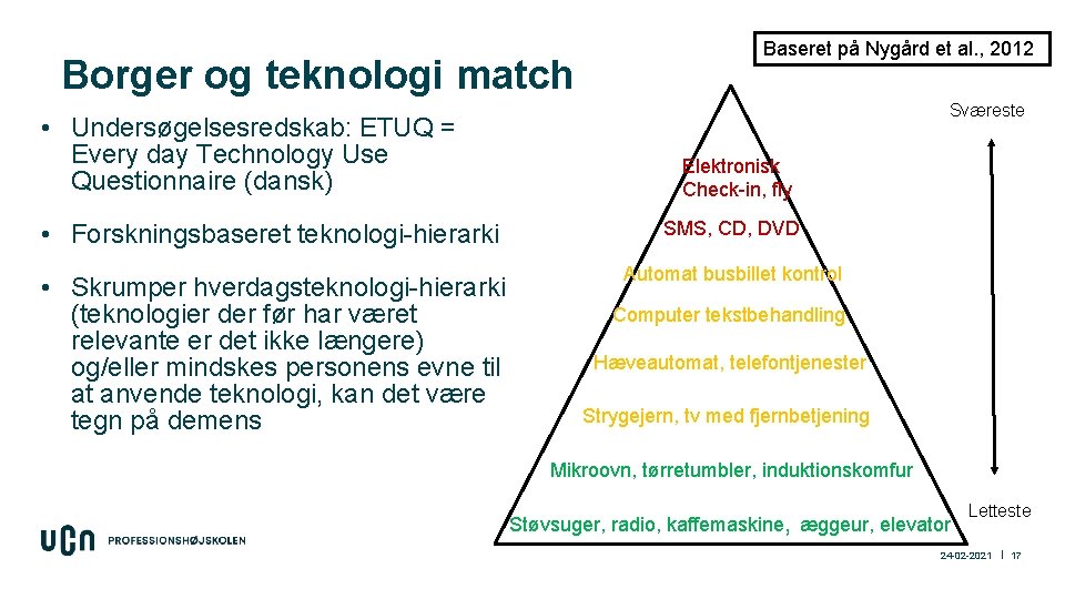 Borger og teknologi match • Undersøgelsesredskab: ETUQ = Every day Technology Use Questionnaire (dansk)