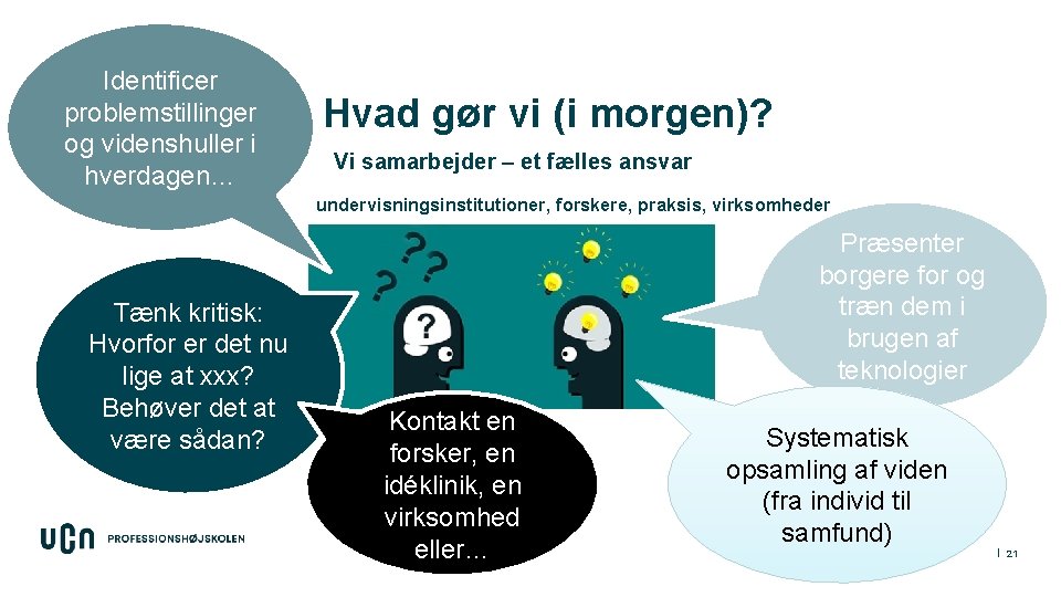 Identificer problemstillinger og videnshuller i hverdagen… Hvad gør vi (i morgen)? Vi samarbejder –