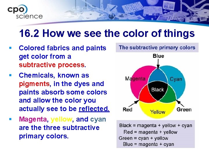 16. 2 How we see the color of things Colored fabrics and paints get