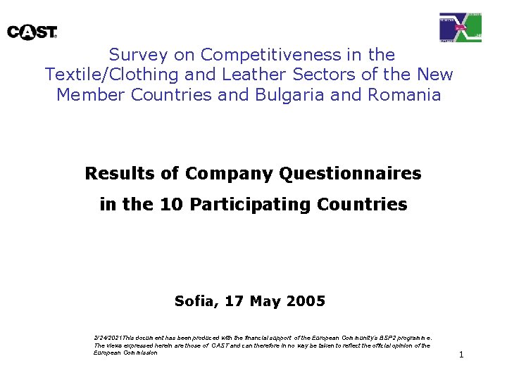 Survey on Competitiveness in the Textile/Clothing and Leather Sectors of the New Member Countries