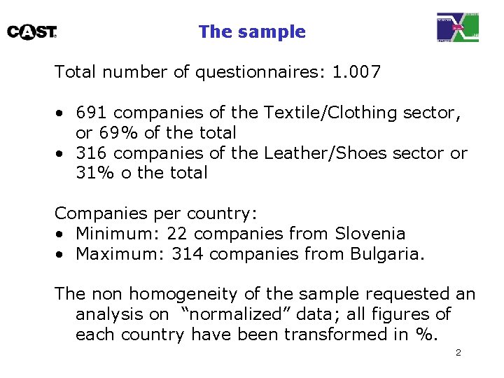 The sample Total number of questionnaires: 1. 007 • 691 companies of the Textile/Clothing