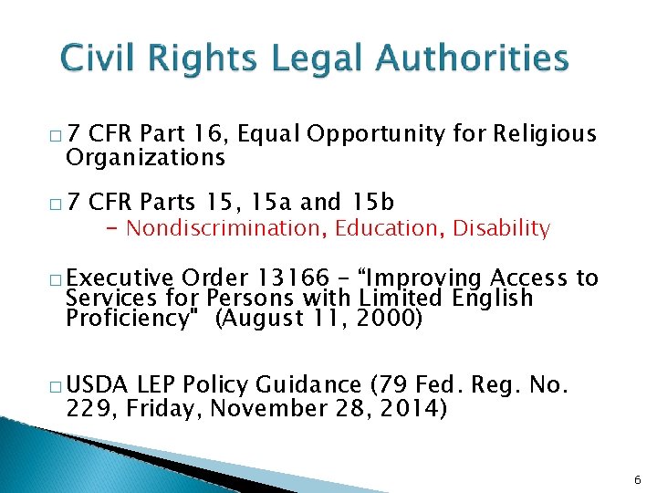 � 7 CFR Part 16, Equal Opportunity for Religious Organizations � 7 CFR Parts