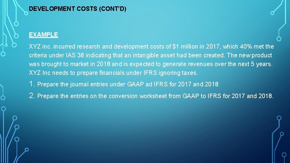 DEVELOPMENT COSTS (CONT’D) EXAMPLE XYZ incurred research and development costs of $1 million in