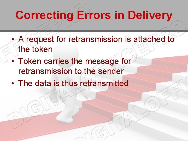 Correcting Errors in Delivery • A request for retransmission is attached to the token