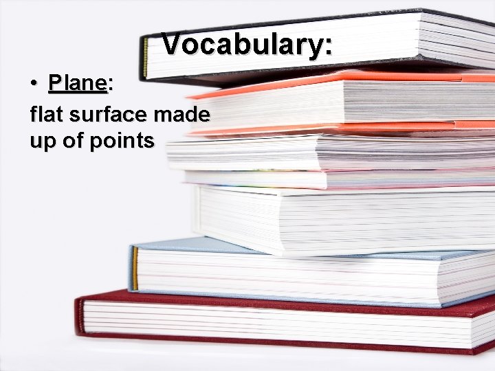 Vocabulary: • Plane: flat surface made up of points 
