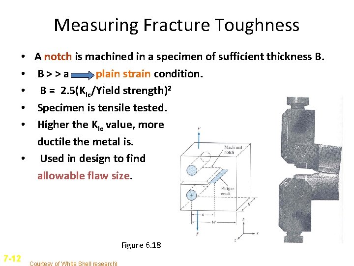 Measuring Fracture Toughness A notch is machined in a specimen of sufficient thickness B.