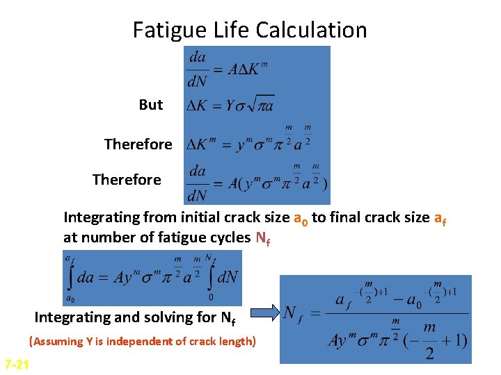 Fatigue Life Calculation But Therefore Integrating from initial crack size a 0 to final