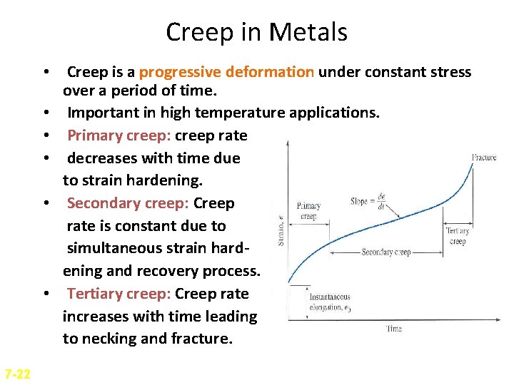 Creep in Metals • Creep is a progressive deformation under constant stress over a