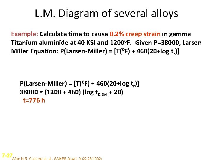 L. M. Diagram of several alloys Example: Calculate time to cause 0. 2% creep