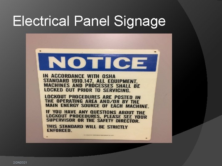 Electrical Panel Signage 2/24/2021 