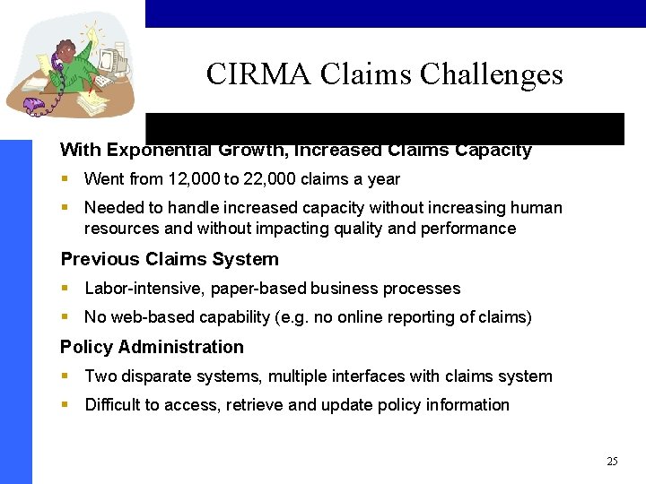 CIRMA Claims Challenges With Exponential Growth, Increased Claims Capacity § Went from 12, 000