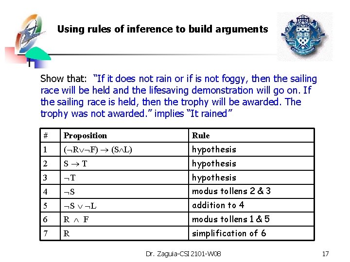 Using rules of inference to build arguments Show that: “If it does not rain