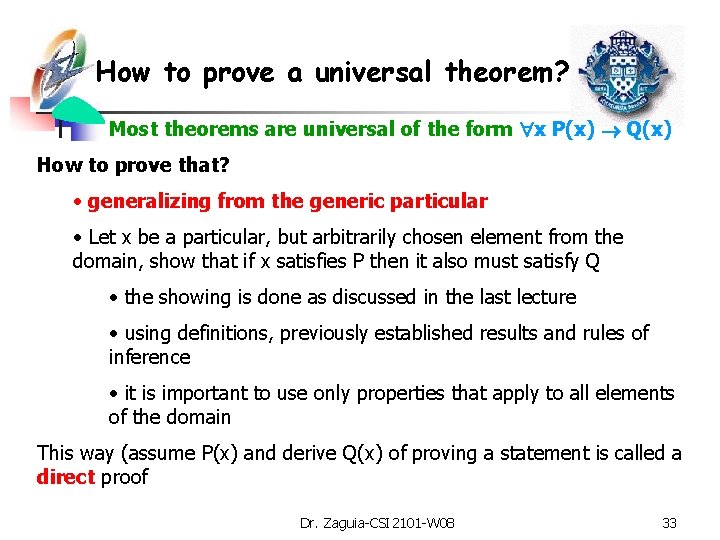 How to prove a universal theorem? Most theorems are universal of the form x