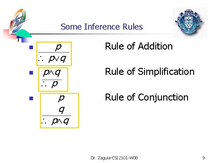 Some Inference Rules n n n p p q p p q Rule of