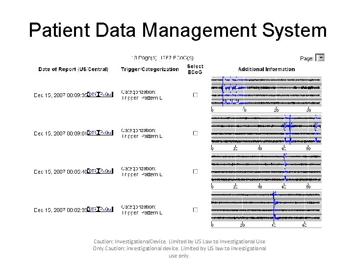 Patient Data Management System Caution: Investigational. Device. Limited by US Law to Investigational Use