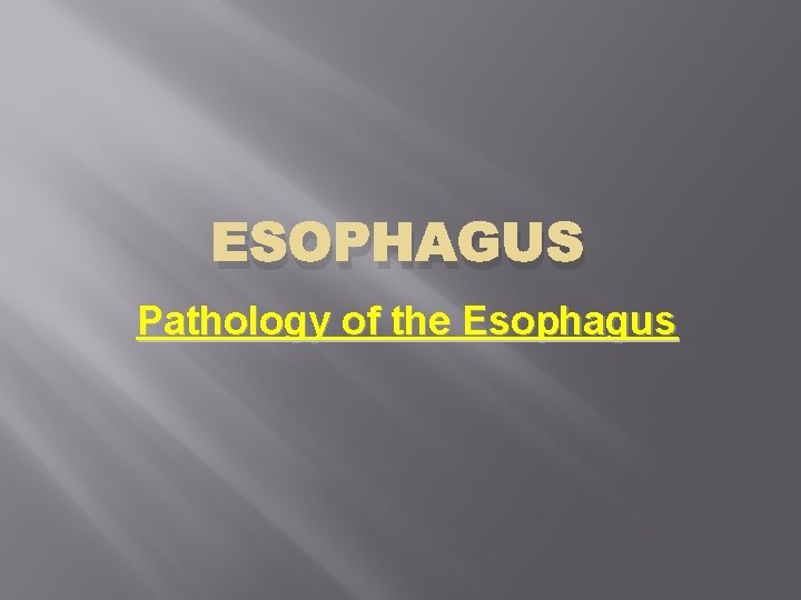 ESOPHAGUS Pathology of the Esophagus 