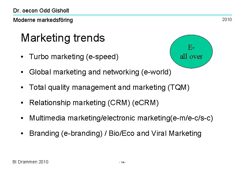 Dr. oecon Odd Gisholt Moderne markedsföring 2010 Marketing trends Eall over • Turbo marketing Dr. oecon Odd Gisholt Moderne markedsföring 2010 Marketing trends Eall over • Turbo marketing