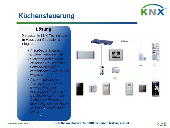 Küchensteuerung Lösung: • Die gesamte KNX-Technologie im Haus oder Gebäude ist integriert: • Antriebe
