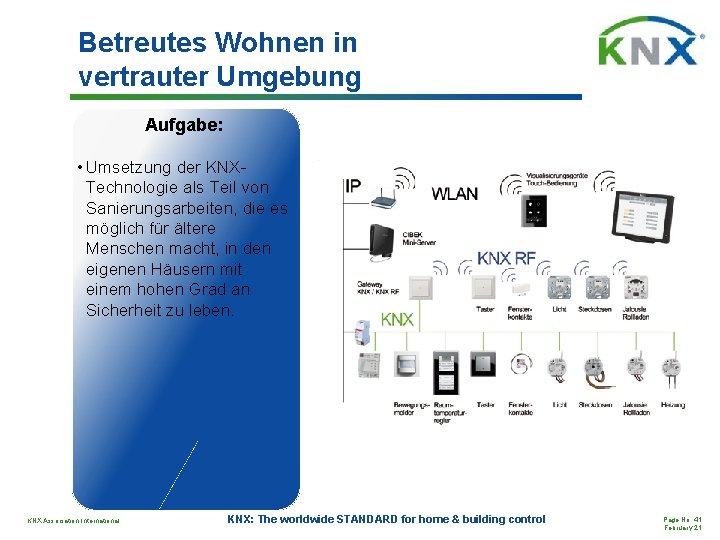 Betreutes Wohnen in vertrauter Umgebung Aufgabe: • Umsetzung der KNXTechnologie als Teil von Sanierungsarbeiten,