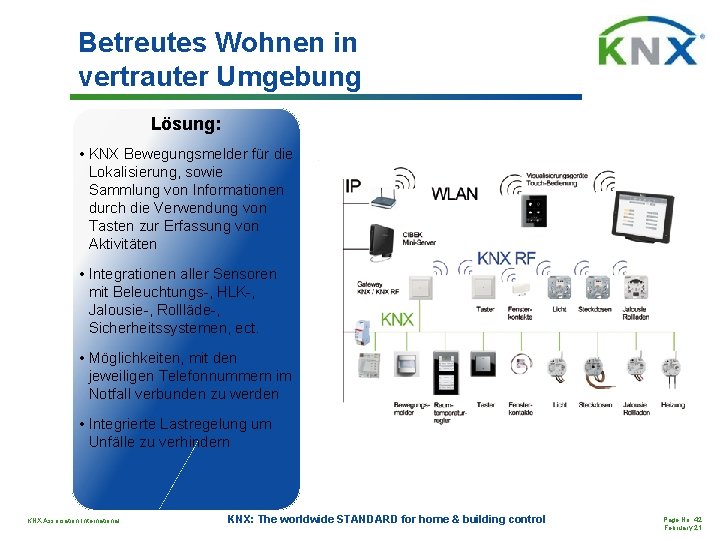 Betreutes Wohnen in vertrauter Umgebung Lösung: • KNX Bewegungsmelder für die Lokalisierung, sowie Sammlung