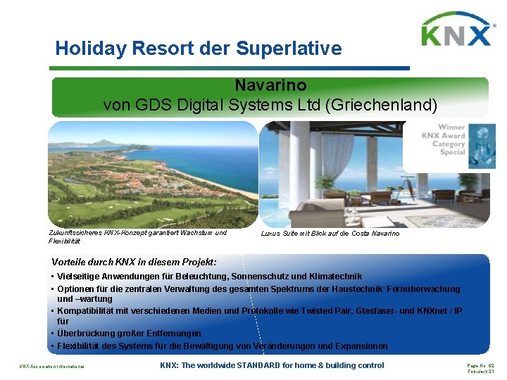 Holiday Resort der Superlative Navarino von GDS Digital Systems Ltd (Griechenland) Zukunftssicheres KNX-Konzept garantiert