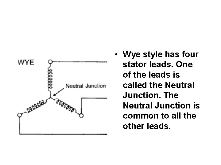  • Wye style has four stator leads. One of the leads is called
