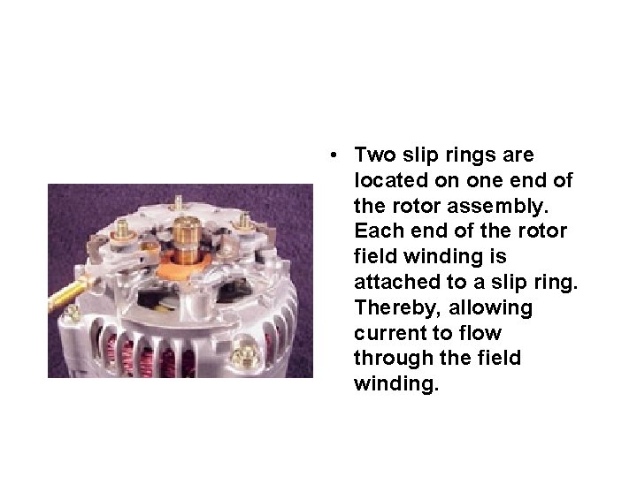  • Two slip rings are located on one end of the rotor assembly.