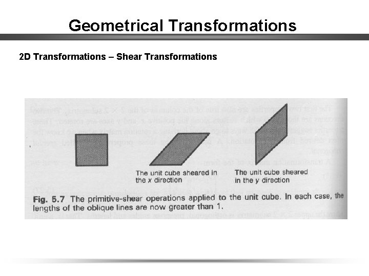 Geometrical Transformations 2 D Transformations – Shear Transformations 