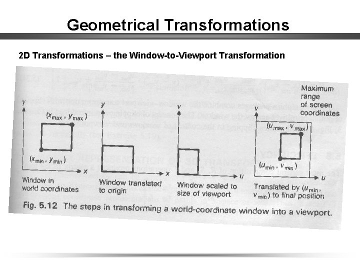 Geometrical Transformations 2 D Transformations – the Window-to-Viewport Transformation 