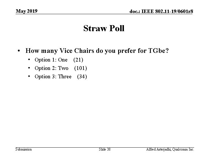 May 2019 doc. : IEEE 802. 11 -19/0601 r 8 Straw Poll • How