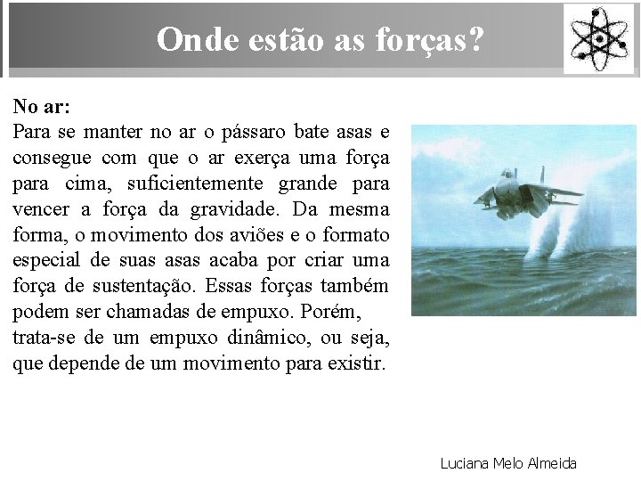 Onde estão as forças? No ar: Para se manter no ar o pássaro bate