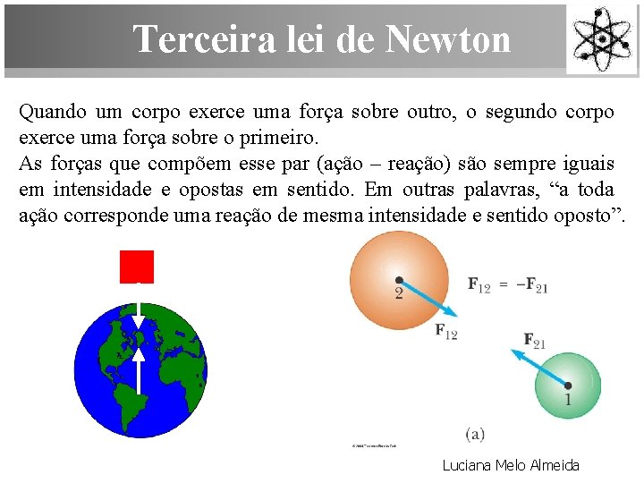 Terceira lei de Newton Quando um corpo exerce uma força sobre outro, o segundo