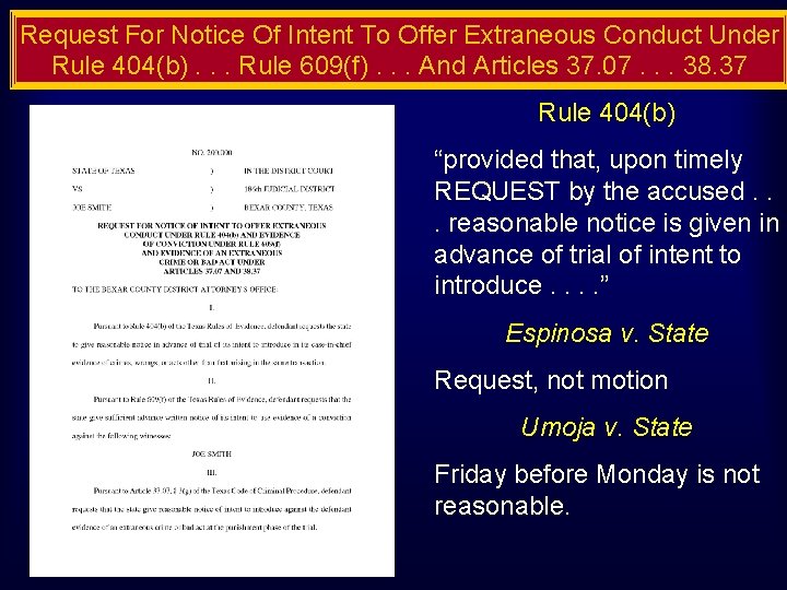 Request For Notice Of Intent To Offer Extraneous Conduct Under Rule 404(b). . .