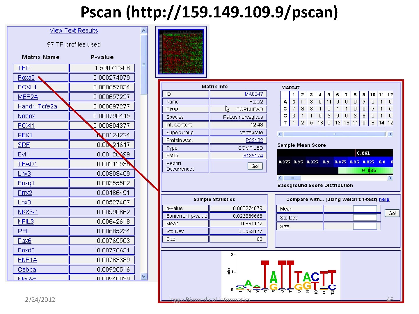 Pscan (http: //159. 149. 109. 9/pscan) 2/24/2012 Jegga Biomedical Informatics 46 