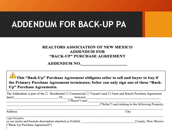 ADDENDUM FOR BACK-UP PA 