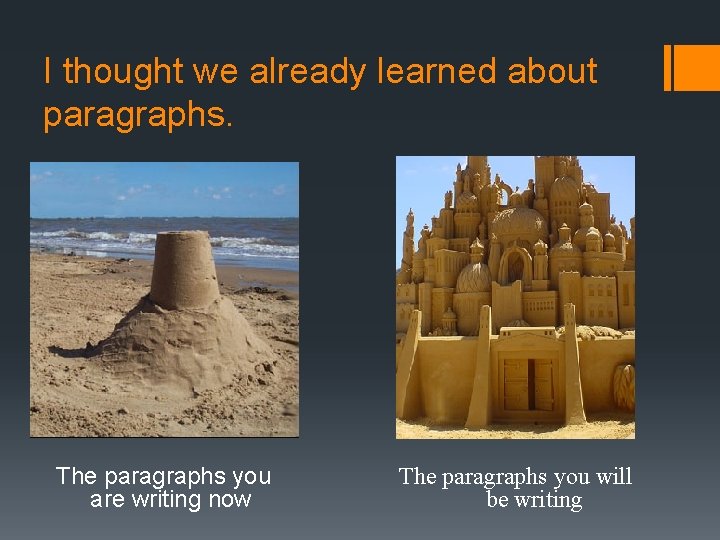 I thought we already learned about paragraphs. The paragraphs you are writing now The