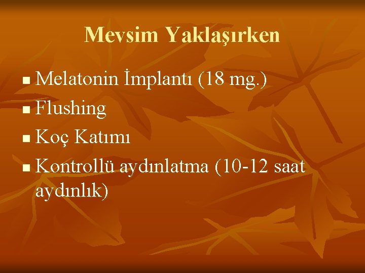 Mevsim Yaklaşırken Melatonin İmplantı (18 mg. ) n Flushing n Koç Katımı n Kontrollü