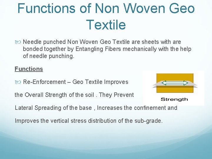 Functions of Non Woven Geo Textile Needle punched Non Woven Geo Textile are sheets