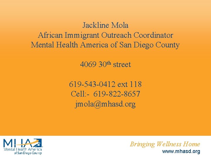 Jackline Mola African Immigrant Outreach Coordinator Mental Health America of San Diego County 4069