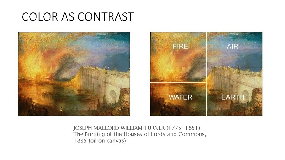 COLOR AS CONTRAST JOSEPH MALLORD WILLIAM TURNER (1775 -1851) The Burning of the Houses