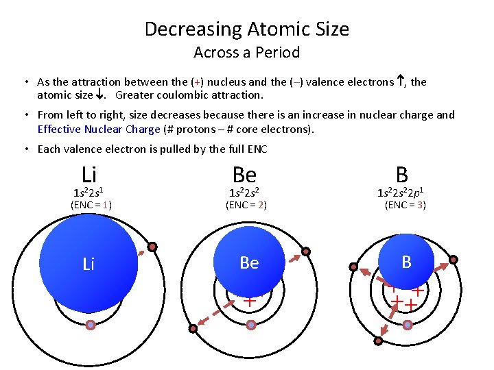 Decreasing Atomic Size Across a Period • As the attraction between the (+) nucleus