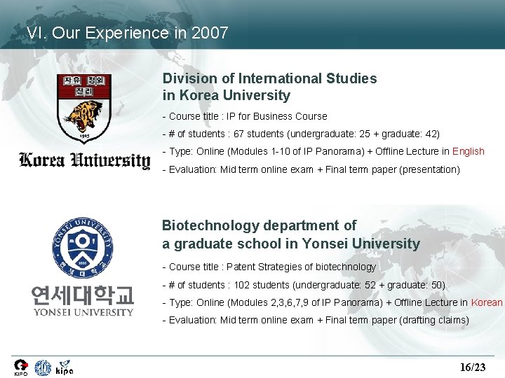 VI. Our Experience in 2007 Division of International Studies in Korea University - Course VI. Our Experience in 2007 Division of International Studies in Korea University - Course