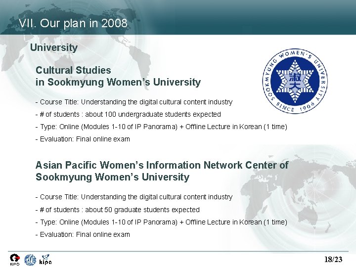 VII. Our plan in 2008 University Cultural Studies in Sookmyung Women’s University - Course VII. Our plan in 2008 University Cultural Studies in Sookmyung Women’s University - Course