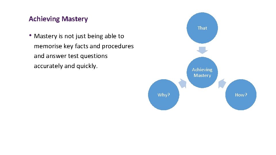 Achieving Mastery That • Mastery is not just being able to memorise key facts