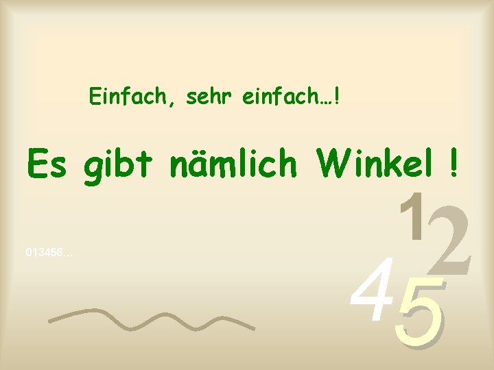 Einfach, sehr einfach…! Es gibt nämlich Winkel ! 013456… 1 2 4 5 