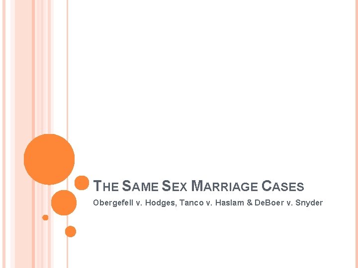 THE SAME SEX MARRIAGE CASES Obergefell v. Hodges, Tanco v. Haslam & De. Boer
