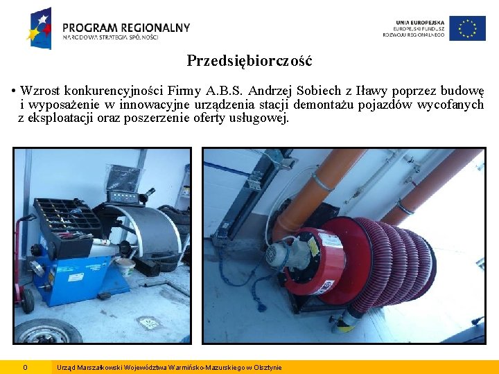 Przedsiębiorczość • Wzrost konkurencyjności Firmy A. B. S. Andrzej Sobiech z Iławy poprzez budowę