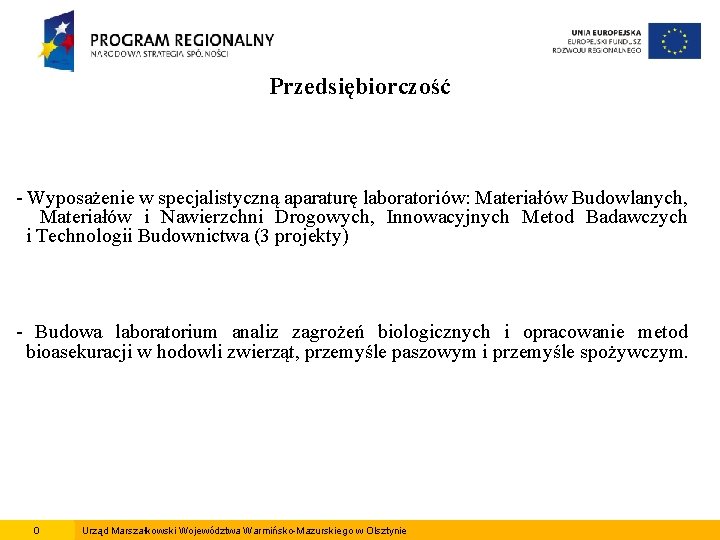 Przedsiębiorczość - Wyposażenie w specjalistyczną aparaturę laboratoriów: Materiałów Budowlanych, Materiałów i Nawierzchni Drogowych, Innowacyjnych
