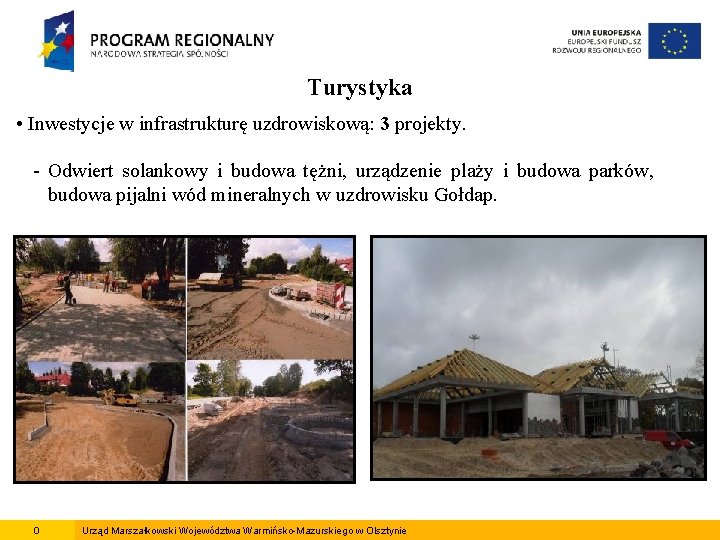 Turystyka • Inwestycje w infrastrukturę uzdrowiskową: 3 projekty. - Odwiert solankowy i budowa tężni,