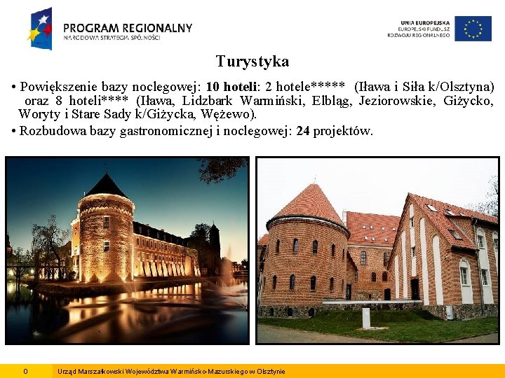 Turystyka • Powiększenie bazy noclegowej: 10 hoteli: 2 hotele***** (Iława i Siła k/Olsztyna) oraz